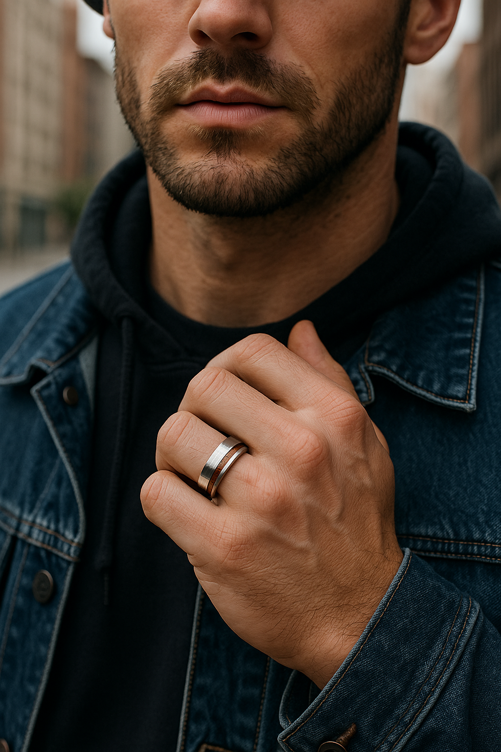 anello in titanio spazzolato con legno anello personalizzabile uomo